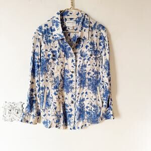 Anthropologie Marrakech MCMCC Blue Butterfly Wildflower Floral Shirt Jacket XS